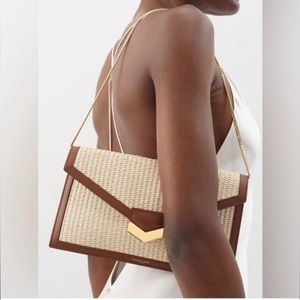 DeMellier Tokyo Raffia/Tan Brown Shoulder Bag Clutch Envelope